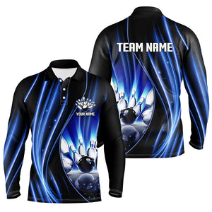 Blue and black light Men Bowling Polo Shirt Custom bowling league jerseys, personalized bowling gift NQS7082