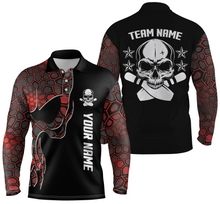 Load image into Gallery viewer, Red camo personalized bowling shirt for men – custom name design side view