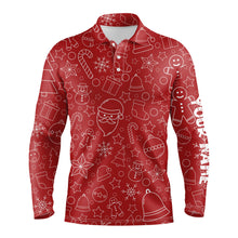 Load image into Gallery viewer, Mens golf polo shirts custom name beautiful red Xmas pattern, Christmas gifts for golf lovers NQS4437