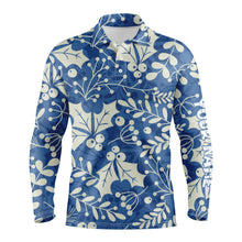 Load image into Gallery viewer, Mens golf polo shirts custom name Christmas holly leaves and berries pattern, Christmas golf gift NQS4448