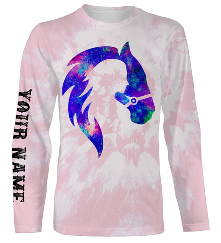 Girl riding horse pink tie dye purple Custom Name 3D All Over Printed Shirts Personalized horse shirt NQS3119