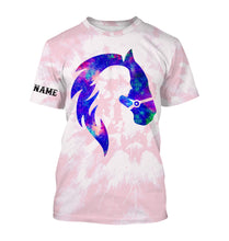 Load image into Gallery viewer, Girl riding horse pink tie dye purple Custom Name 3D All Over Printed Shirts Personalized horse shirt NQS3119