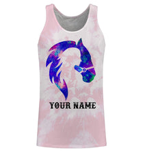 Load image into Gallery viewer, Girl riding horse pink tie dye purple Custom Name 3D All Over Printed Shirts Personalized horse shirt NQS3119