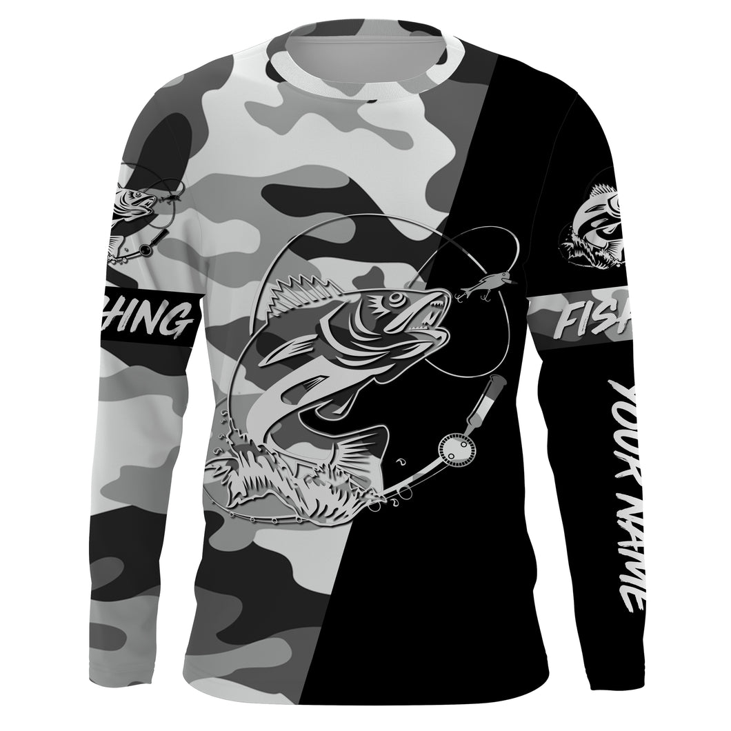 Ice fishing walleye winter camo custom name sun protection long sleeve fishing shirts, walleye jerseys NQS3838