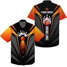 Load image into Gallery viewer, Custom hawaiian bowling shirts bowling ball and pins team shirt, black orange bowl shirts NQS4458