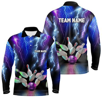 Mens polo bowling shirts colorful lightning thunder storm bowling team league jerseys NQS7093