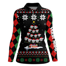 Load image into Gallery viewer, Ugly Christmas argyle pattern Womens polo shirts custom golf ball christmas tree Xmas Gift For Golfer NQS6751