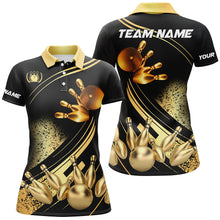 Load image into Gallery viewer, Black and Gold Women bowling polo shirts custom bowling apparel team bowling jerseys, bowling gifts NQS7222