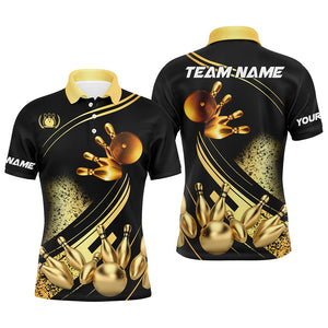 Black and Gold Mens Bowling polo shirts custom bowling apparel team bowling jerseys, bowling gifts NQS7222