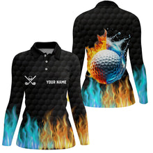 Load image into Gallery viewer, Fire and water golf ball black Womens golf polo shirts custom golf apparel for women NQS7226
