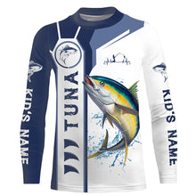 Load image into Gallery viewer, Personalized Tuna fishing UV protection long sleeve fishing shirts, custom Tuna fishing jerseys | Blue NQS5091