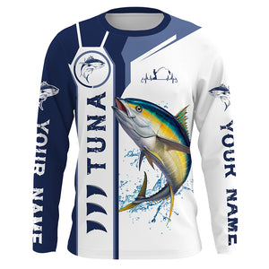 Personalized Tuna fishing UV protection long sleeve fishing shirts, custom Tuna fishing jerseys | Blue NQS5091