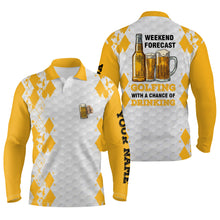 Load image into Gallery viewer, Weekend forecast Golfing with a chance of drinking beer custom name funny mens golf polo shirt NQS4031