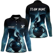 Load image into Gallery viewer, Dark Blue Lightning Thunder Custom Dragon Women bowling polo shirts, Team Bowling League Jerseys NQS7228