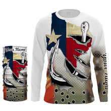 Load image into Gallery viewer, Texas Slam Redfish, Trout, Flounder fish hook Custom Texas patriotic Shirts, Long Sleeve performance Fishing Shirts NQS2048