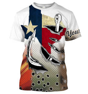 Texas Slam Redfish, Trout, Flounder fish hook Custom Texas patriotic Shirts, Long Sleeve performance Fishing Shirts NQS2048