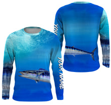 Load image into Gallery viewer, Wahoo fishing scales blue ocean sea wave camo Custom Name sun protection UPF 30+ fishing jersey NQS3413