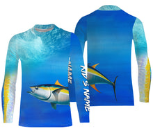 Load image into Gallery viewer, Tuna fishing scales blue ocean sea wave camo Custom Name sun protection UPF 30+ fishing jersey NQS3414