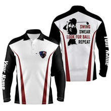 Load image into Gallery viewer, Swing swear look for ball repeat custom name funny black, white, red mens golf polo shirt NQS3887