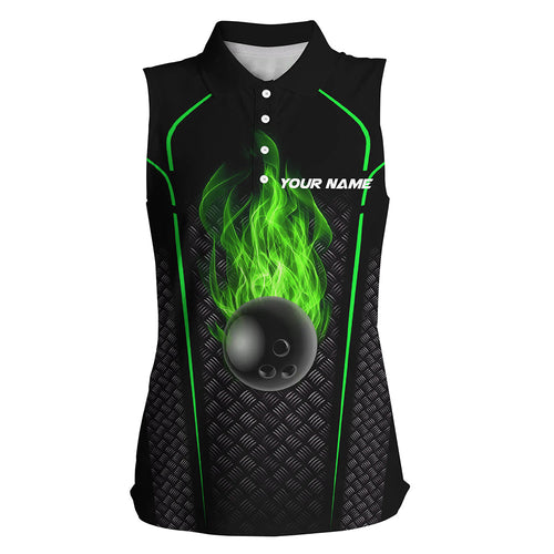 Bowling Shirt For women custom sleeveless polo Bowling Jersey 3D Bowling Team Shirt For women | Green NQS6770