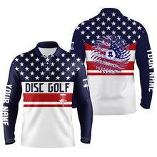 Load image into Gallery viewer, American flag patriot custom name Mens disc golf polo shirt, personalized gifts for disc golf lovers NQS4490