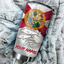 Load image into Gallery viewer, 1PC Inshore Slam Snook, Redfish,Trout fishing Florida State Flag Custom name Stainless Steel Fishing Tumbler Cup Personalized Fishing gift NQS781