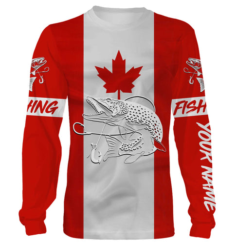 Northern Pike Fishing 3D Canadian Flag Customize name All over print shirts NQS471