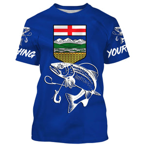 Rainbow Trout Fishing Alberta Flag Customize name 3D All over print shirts NQS509