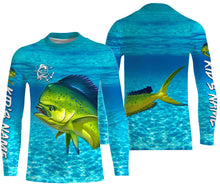 Load image into Gallery viewer, Mahi mahi (Dorado) Fishing Customize Name Fishing Water Camo All Over Printed Shirts Personalized Fishing Gift For Adult And Kid NQS382