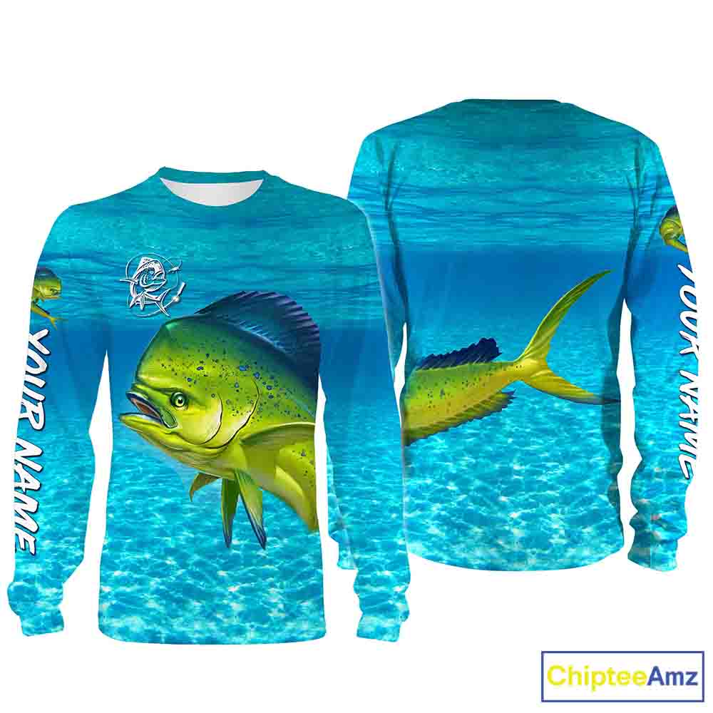 Mahi mahi (Dorado) Fishing Customize Name Fishing Water Camo All Over Printed Shirts Personalized Fishing Gift For Adult And Kid NQS382