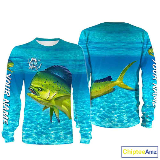Mahi mahi (Dorado) Fishing Customize Name Fishing Water Camo All Over Printed Shirts Personalized Fishing Gift For Adult And Kid NQS382