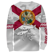 Load image into Gallery viewer, Inshore Slam Snook, Redfish, Trout fishing Florida State Flag personalized fishing apparel NQS402