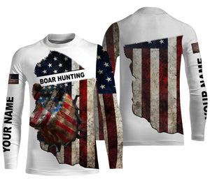 Wild hog hunting American flag patriotic legend boar hunter 3d shirts- personalized boar hunting shirts NQSD26