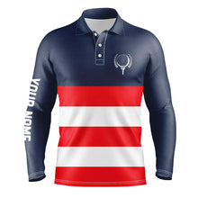 Load image into Gallery viewer, Red, white and blue stripe custom Mens golf polos shirts, patriot men's golf attire  NQS7135
