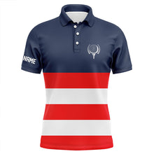 Load image into Gallery viewer, Red, white and blue stripe custom Mens golf polos shirts, patriot men's golf attire  NQS7135