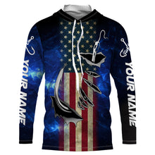 Load image into Gallery viewer, American flag fish hook blue galaxy fishing Custom Name UV Protection performance fishing Shirts NQS3024