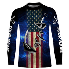 Load image into Gallery viewer, American flag fish hook blue galaxy fishing Custom Name UV Protection performance fishing Shirts NQS3024