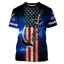 Load image into Gallery viewer, American flag fish hook blue galaxy fishing Custom Name UV Protection performance fishing Shirts NQS3024