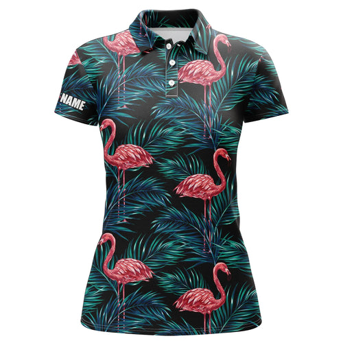 Womens golf polo shirts flamingo golf shirt tropical palm leaves pattern custom team golf polo shirts NQS4839