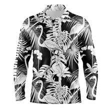 Load image into Gallery viewer, Mens golf polo shirts black and white tropical plants flamingo golf shirts custom best mens golf wear NQS4841