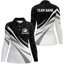 Load image into Gallery viewer, White and black camo bowling polo shirts for women Custom Team bowling jerseys, gift for bowlers NQS7242