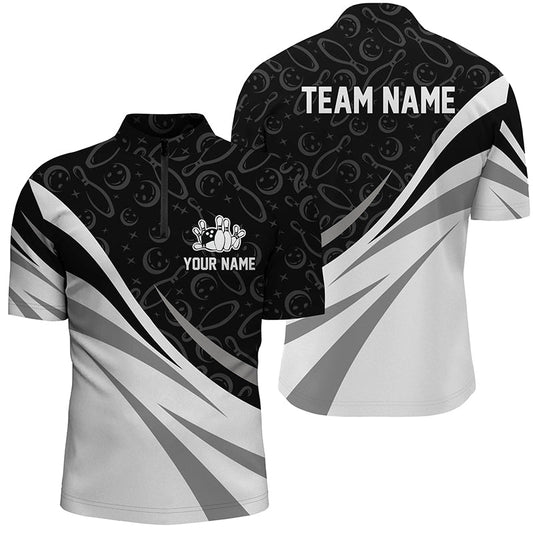 White and black camo bowling Quarter Zip shirts for men Custom Team bowling jerseys, gift for bowlers NQS7242