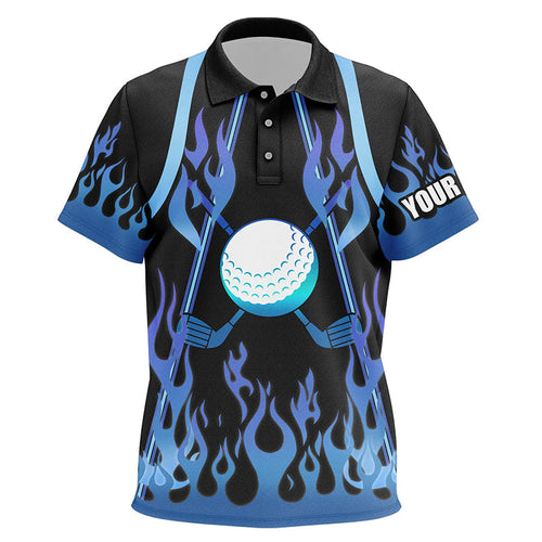 Kid golf polo shirts custom blue fire pattern golf clubs shirt for Kid, personalized golf gifts NQS6994