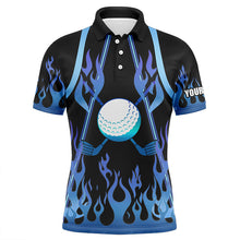 Load image into Gallery viewer, Mens golf polo shirts blue fire pattern golf clubs shirt for mens, personalized golf gifts NQS6994