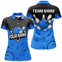 Load image into Gallery viewer, Women bowling polo shirts Custom black and blue Bowling Team league Jerseys, gifts for bowlers NQS7248