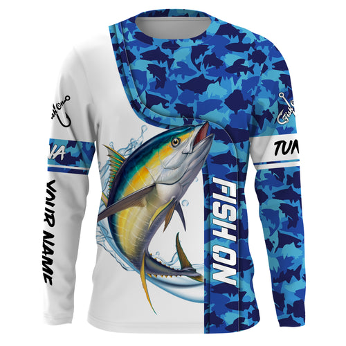 Tuna fishing blue sea camo saltwater Custom Name performance long sleeve fishing shirt uv protection NQS3706