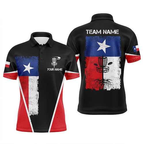 Black Mens Disc golf polo shirts vintage Texas flag patriot custom frisbee golf shirt for men NQS6536