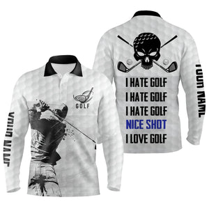 Funny Men golf polo shirts I hate golf nice shot I love golf custom skull white golf shirts for men NQS4704