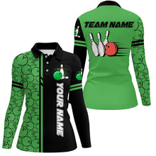 Load image into Gallery viewer, Women bowling polo shirts Custom black and green camo vintage bowling shirts, women bowling jerseys NQS7150