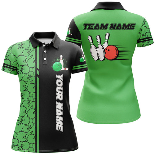 Women bowling polo shirts Custom black and green camo vintage bowling shirts, women bowling jerseys NQS7150